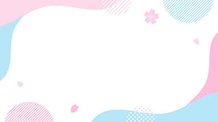 桜と花びらの舞う　ポップな春のフレーム　16:9 © Lily