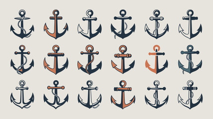A collection of nine vintage style nautical anchors featuring varying designs and color schemes arranged in a symmetrical grid pattern high quality professional detailed modern elegant © Ultimate