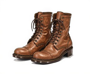 Una ilustraci&oacute;n clipart realista de un par de botas de cuero marr&oacute;n sobre un fondo blanco