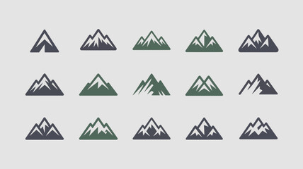 A minimalist graphic displays a repeating pattern of mountain icons in varying shades of grey and green arranged in a grid like formation high quality professional