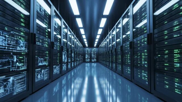 server room with rows of data racks