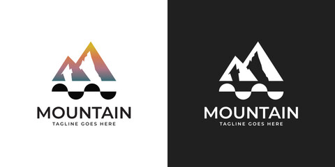 Mountain Adventure Logo Design with Nature Landscape Icon