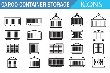 Fototapeta premium Logistics and Shipping Container Minimal Line Icon Set