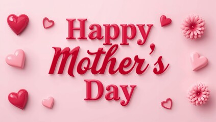 A festive mother s day greeting with hearts and flowers on pink