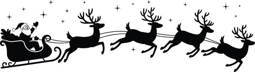Santa Claus in a sleigh pulled by reindeer against a starry night sky Christmas holiday © MstGolenur