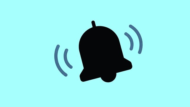 Simple animation of a black bell ringing with sound waves on a light blue background. Ideal for notification alerts and reminder concepts
