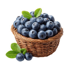 Blueberry in wicker basket isolated on transparent background.