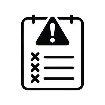 Medical report alert icon featuring clipboard with failed checks and hazard warning symbol for clinical documentation error notice