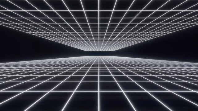 Futuristic wireframe grid digital landscape cyberspace tunnel loop background