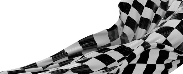 Black and white checkered flag waving. Symbol of speed, competition, and victory. Used in auto racing and motorsport eve