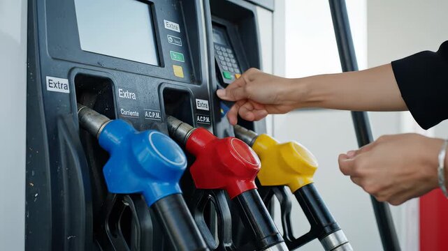 Person using credit card at gas pump