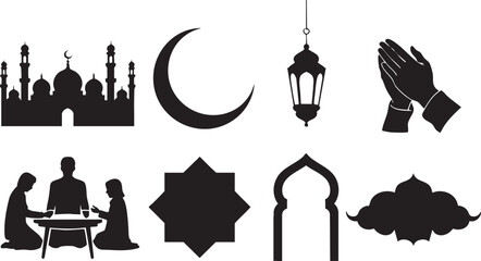 Islamic ramadan symbols and mosque silhouettes