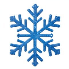 Fototapeta premium Detailed shot of blue snowflake ornament with glitter on a white background