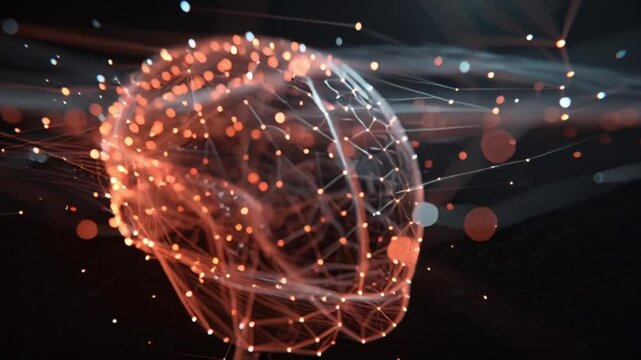 K&uuml;nstliches Gehirn aus leuchtenden Datenlinien