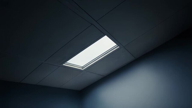 Skylight providing a soft, bright natural light source through a rectangular opening in a grey modern ceiling, creating a sense of openness and upward perspective