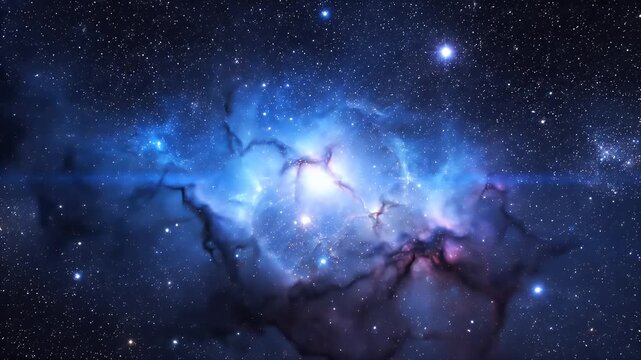 Stunning Deep Space Nebula - A breathtaking view of a nebula in deep space, showcasing vibrant blues and purples with intricate light patterns.
