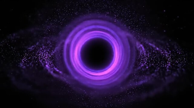 Hypnotic celestial black hole simulation with radiant purple light and swirling cosmic dust, an adobepremiumvideo showcasing the powerful mysteries of the vast universe