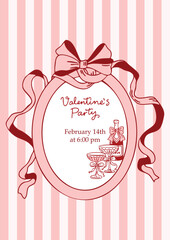 Romantic Valentine's Toast Doodle Card with Oval Ribbon Frame, Champagne and Glasses