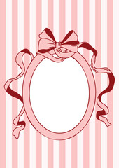 Elegant Valentine's Day Doodle Card with Oval Ribbon Frame in Red and Pink