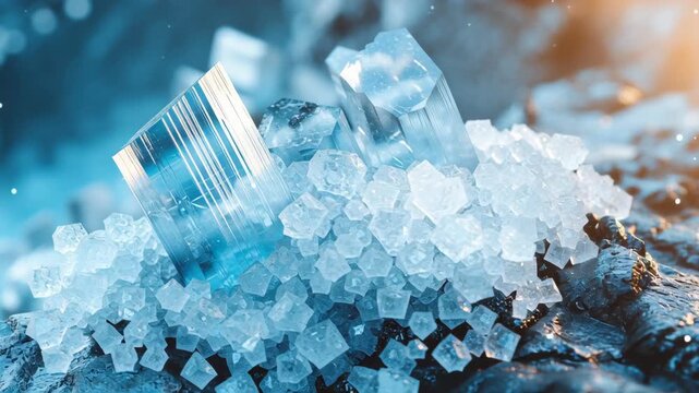 Hyper-realistic macro mineral cluster, blue and silver, growing crystals representing geological formation and natural beauty