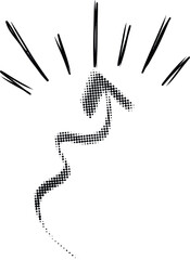 Dynamic hand-drawn upward arrow with halftone dots and burst lines, symbolizing progress and ascent