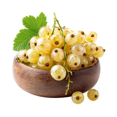 White or yellow currant in wooden bowl isolated on transparent background.