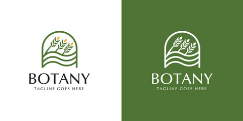 Botany Nature Logo Design with Leaf and Field Icon