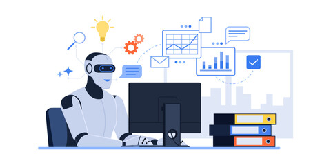 Efficient AI agent robot working in the office: AI application in business