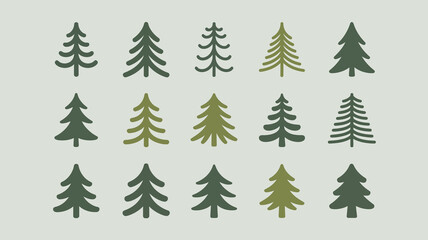 Obraz premium A grid displays various stylized evergreen tree silhouettes in shades of green ranging from lighter to darker tones high quality professional detailed modern elegant stylish clean