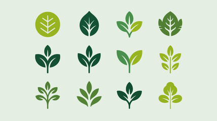 Naklejka premium A collection of various green leaf illustrations are displayed showcasing different shapes vein patterns and shades of green foliage high quality professional detailed modern elegant stylish