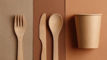 Eco-friendly tableware on a color block background