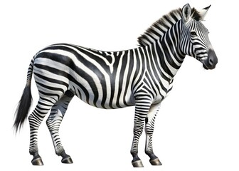 Obraz premium Side view of a zebra standing isolated on white background