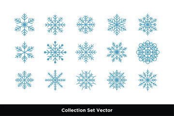 Snowflake Winter Icon Set Vector, Christmas Ice and Frozen Nature Symbols