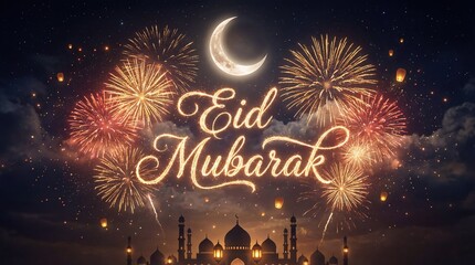 Spectacular Fireworks And Glowing Crescent