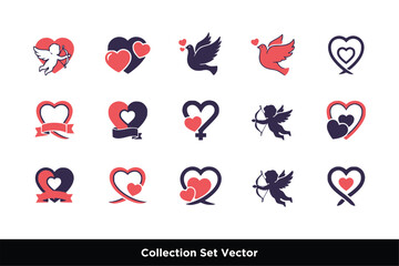 Romantic Heart Love Cupid Valentine Set design template