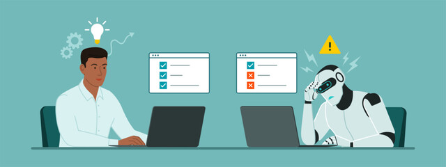 Efficient office worker and inefficient AI robot