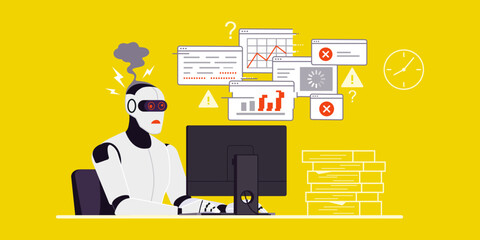 Broken AI robot generating sloppy content