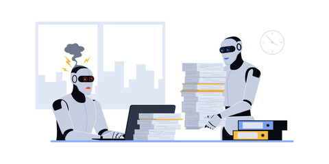 AI robot overloaded with work in the office