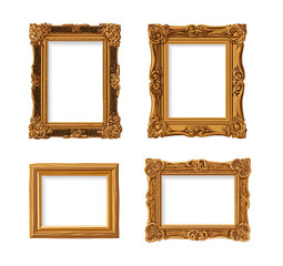 Four ornate gold picture frames,  a  rectangular  collection