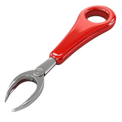 Red tool for picking up small items with a grip