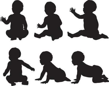 Baby development silhouette icons  vector  illustration.