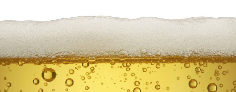 Close-up of beer with foam and bubbles drink isolated on a transparent background