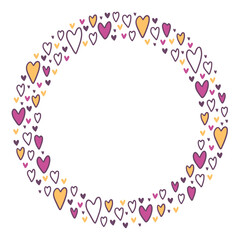 Obraz premium Heart Wreath Made of Hand Drawn Cute Hearts Romantic Love Illustration