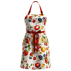 Apron with fruit pattern shown on a clear surface