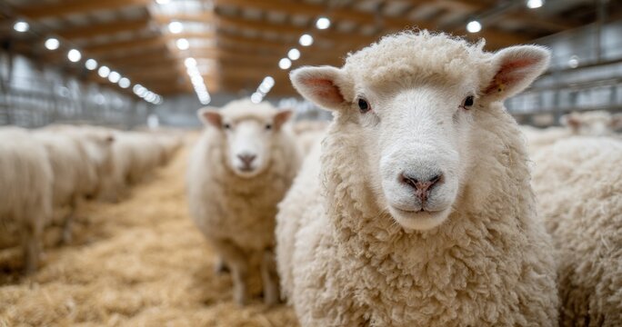 Modern Sheep Farming Interior with Animals in Professional Agricultural Setting