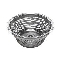 Round metal colander with holes for straining food