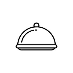 Fototapeta premium Shiny silver restaurant cloche icon with a chrome lid on a white background, featuring a 3d metal platter and cover for hotel dinner service or reception meal delivery