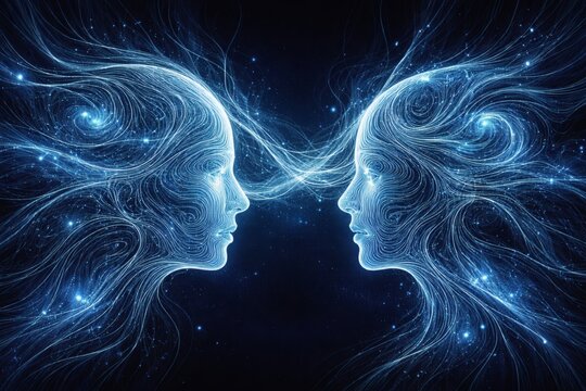 Connessione spirituale e anime gemelle in stile wireframe intricato