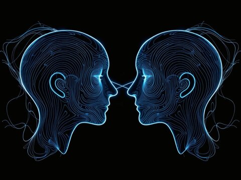 Scambio telepatico di pensieri tra due menti futuristiche