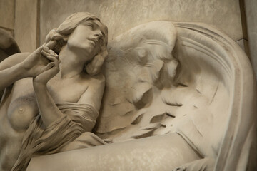 Marble Angel Sculpture with Wings and Graceful Pose